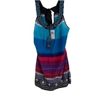 Buffalo David Bitton Cotton Silk Beaded Ombre Tie Back Tank Top Multi Color L